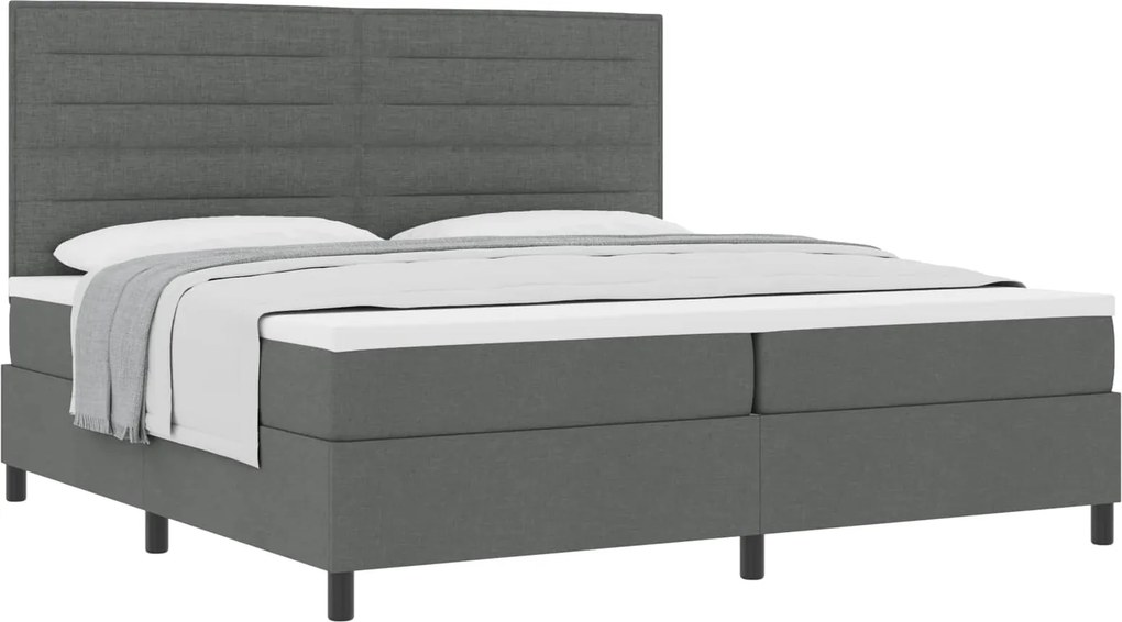 vidaXL Boxrugós ágy matracmal Sötétszürke 200 x 200 cm szövet