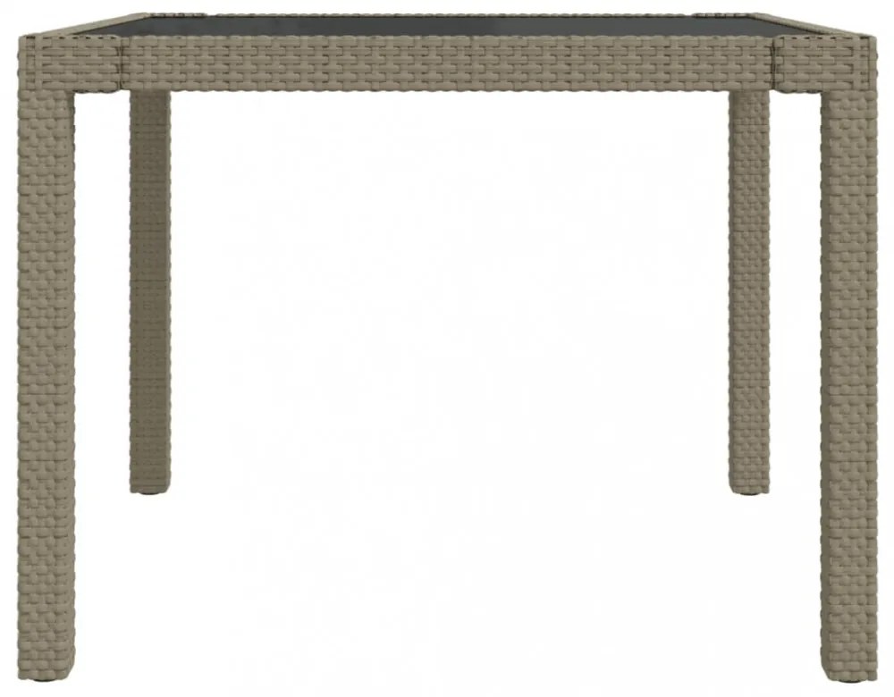 bézs polyrattan és edzett üveg kerti asztal 90 x 90 x 75 cm
