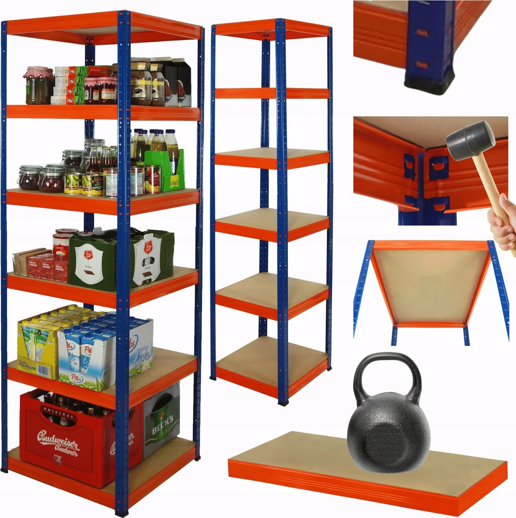 Tárolószekrény fém állvány Helios 213x30x30cm 6Px175kg Tömör