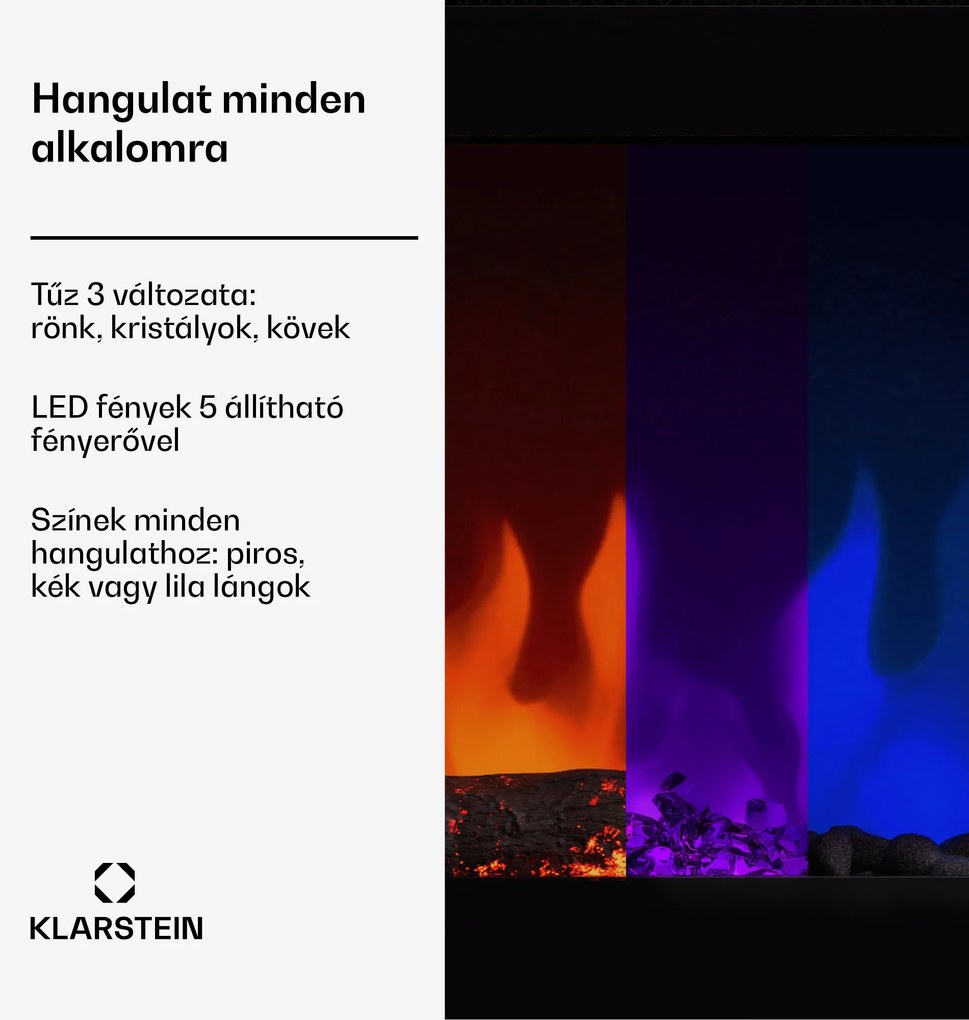 Galeras Smart Intelligens elektromos kandalló, 2 hőmérséklet beállítás, 16 - 30°, LED lángillúzió, IOT csatlakozási lehetőség