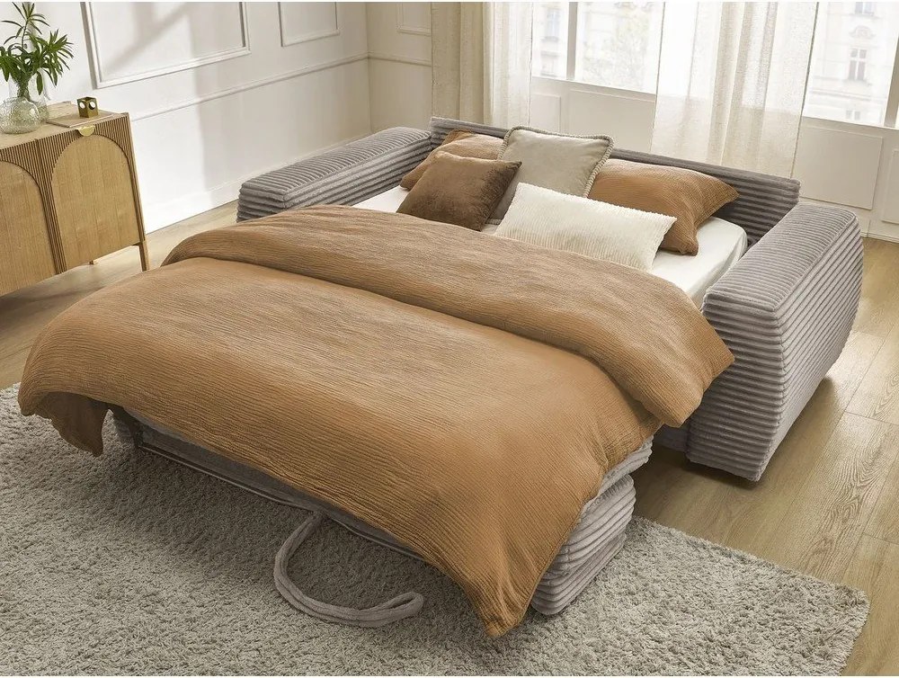 Szürkésbarna kordbársony kanapé mindennapos alvásra-kinyitható 220 cm Hugo – Bobochic Paris