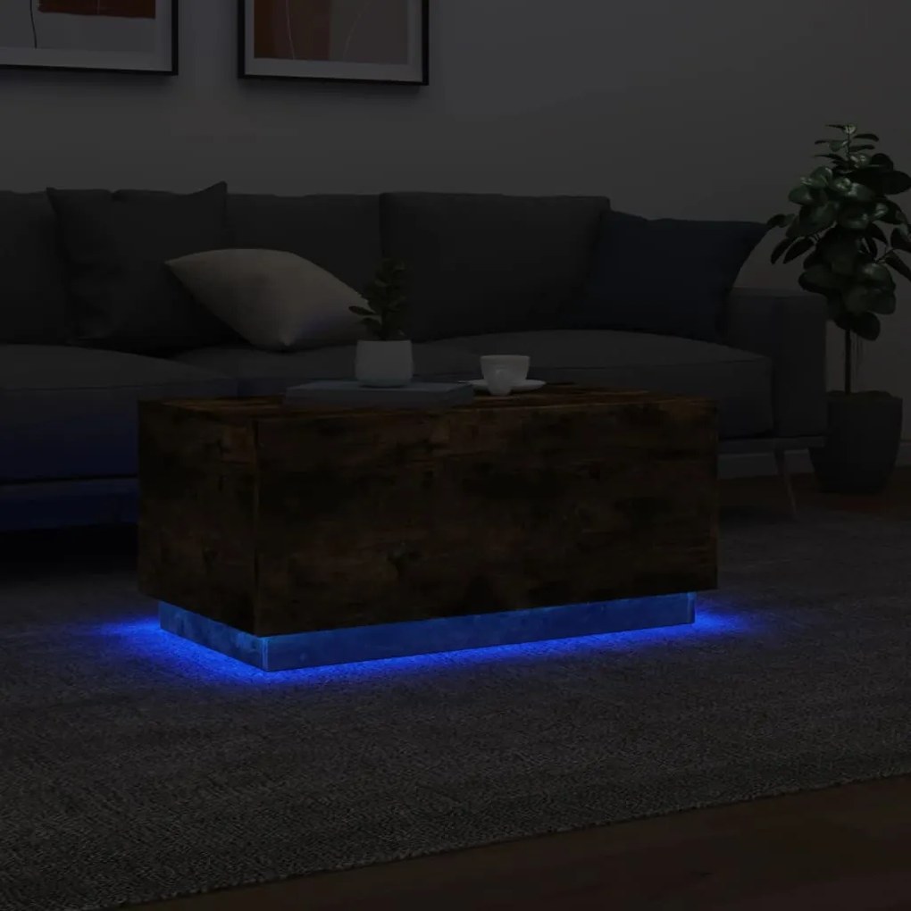 Füstös tölgy színű dohányzóasztal LED-lámpákkal 90x50x40 cm