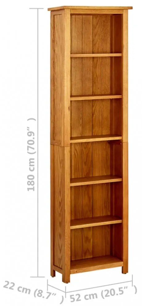 6 szintes tömör tölgyfa könyvespolc 52x22x180 cm