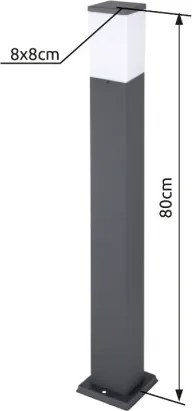 Globo 31732 Kültéri állólámpa rozsdamentes acél, antracit, fehér műanyag búra. IP44,méretek: 80 x 80 mm, 124x124x800mm, exkl. 1x E27 LED 15W 230V