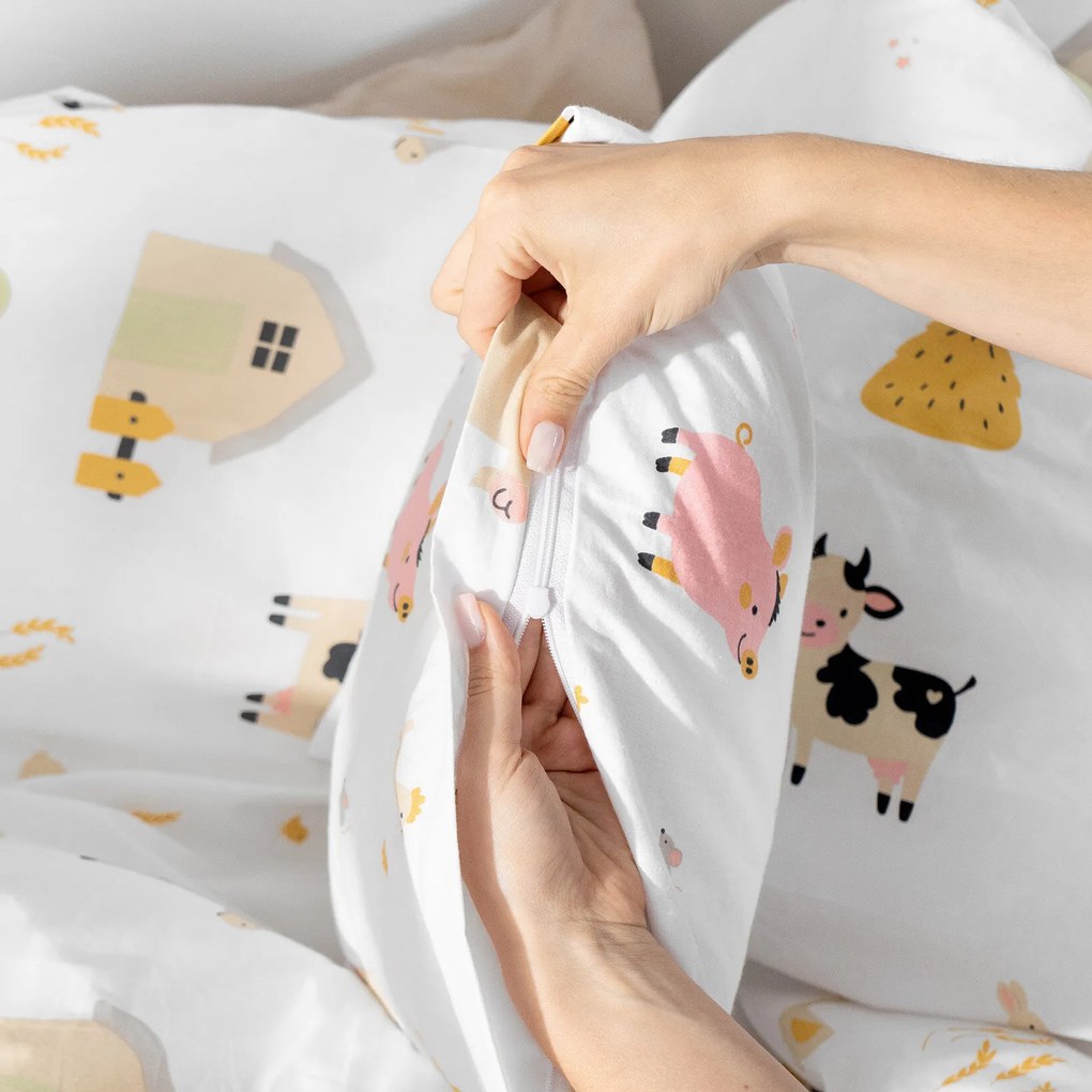 Goldea gyermek pamut ágyneműhuzat - élet a farmon 150 x 200 és 50 x 60 cm