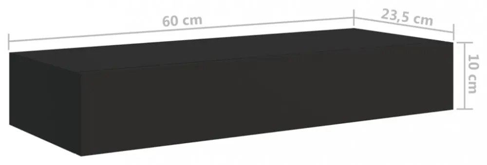2 db fekete MDF falra szerelhető fiókos polc 60 x 23,5 x 10 cm