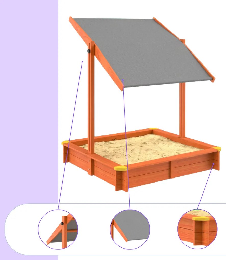 Sami homokozó tetővel, lucfenyő, 120x120x120 cm Spielwerk