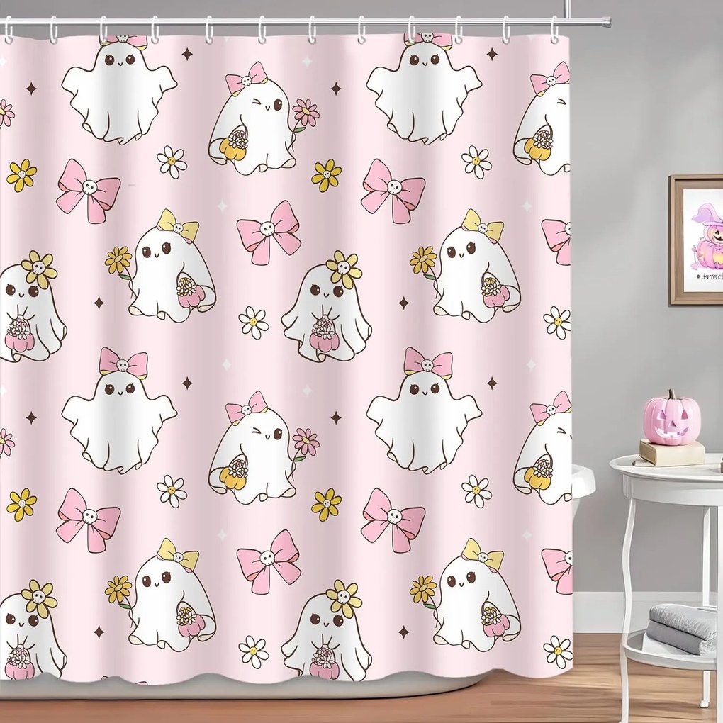 Rózsaszín zuhanyfüggöny szellemek 180x180 vízálló zuhanyfüggöny