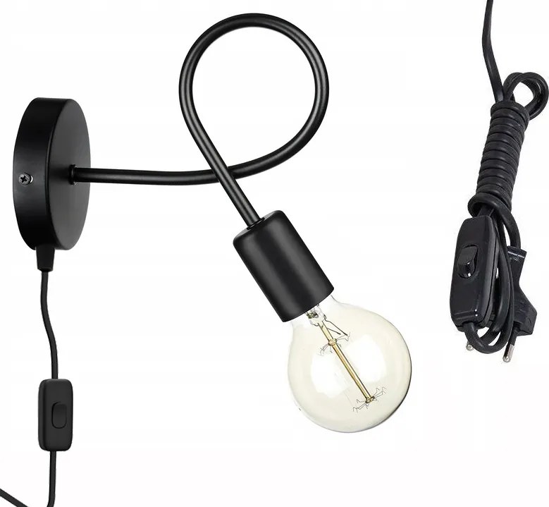 Loft fix fali lámpa 1x E27, Ac kábelen on/off kapcsolóval