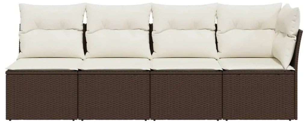 4 személyes barna polyrattan kerti kanapé párnával