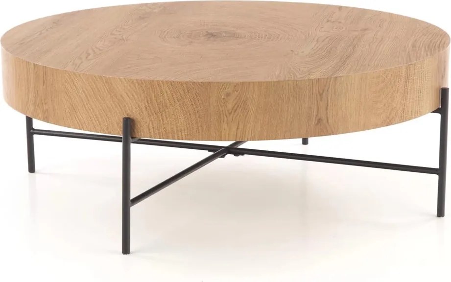 Liviano kerek dohányzóasztal 80 cm fém lábakkal - natúr tölgy / fekete