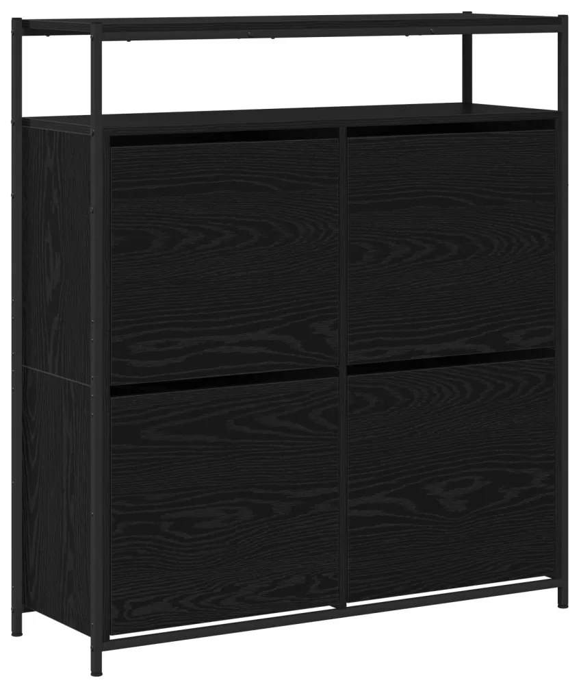 Cipőszekrény 4 Flip-Ajtóval Fekete Tölgy 100x34x112 cm