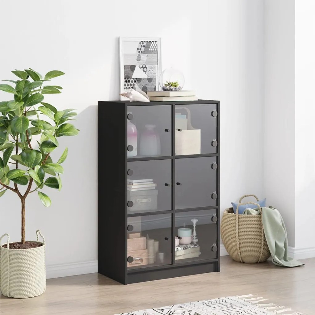 fekete szerelt fa magasszekrény ajtókkal 68 x 37 x 109 cm