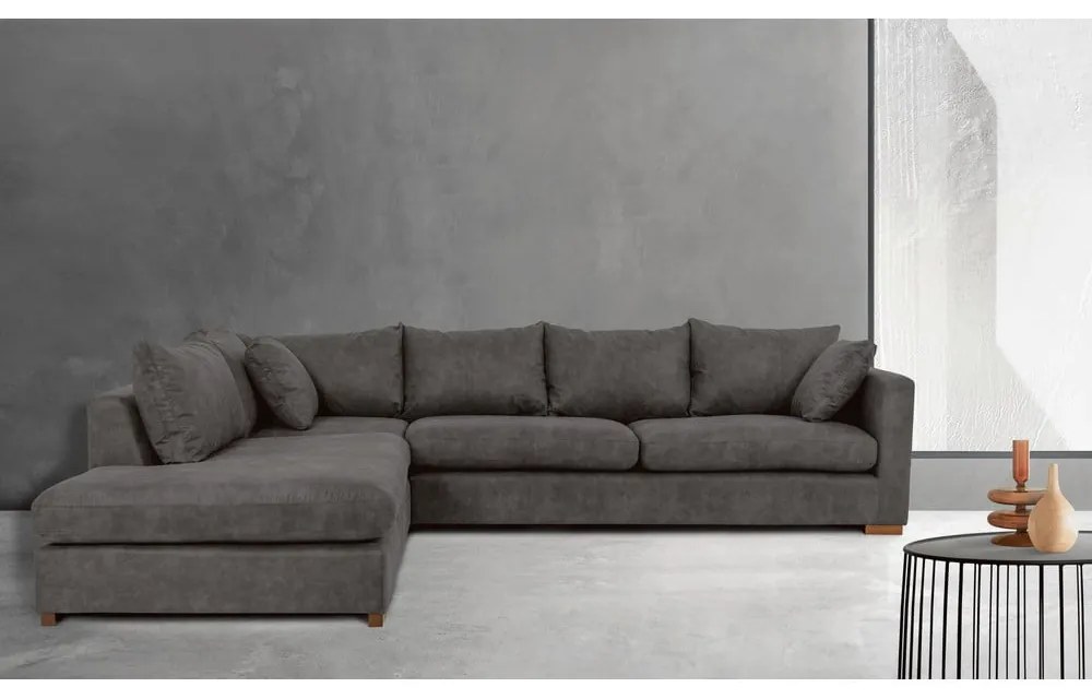 Antracitszürke bőrutánzat sarokkanapé (bal oldali) Hamburg – Scandic