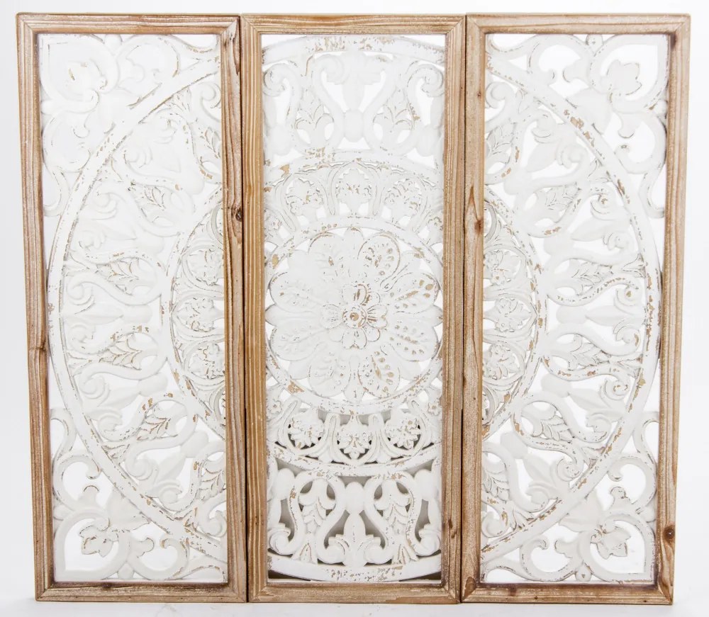 3 részes vintagere koptatott krémfehér bézs faldekoráció 90x91x2,5cm