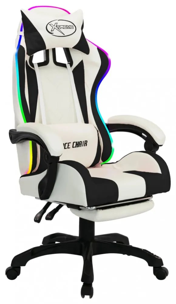 fekete és fehér műbőr versenyszék RGB LED-világítással
