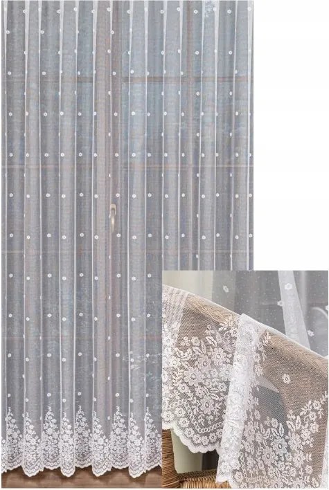 Függöny Fehér Praktikus Apró Virágok Átlátszó Sárkány Szalaggal Sz. 270x220