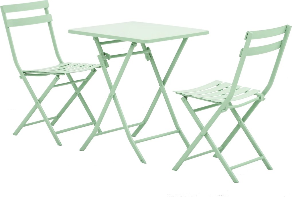 Outsunny összecsukható bistro kertiszett - négyzetasztal mérete: 60L x 60W x 71H cm 2 székkel - zöld, vízálló, porfestett fém | Aosom