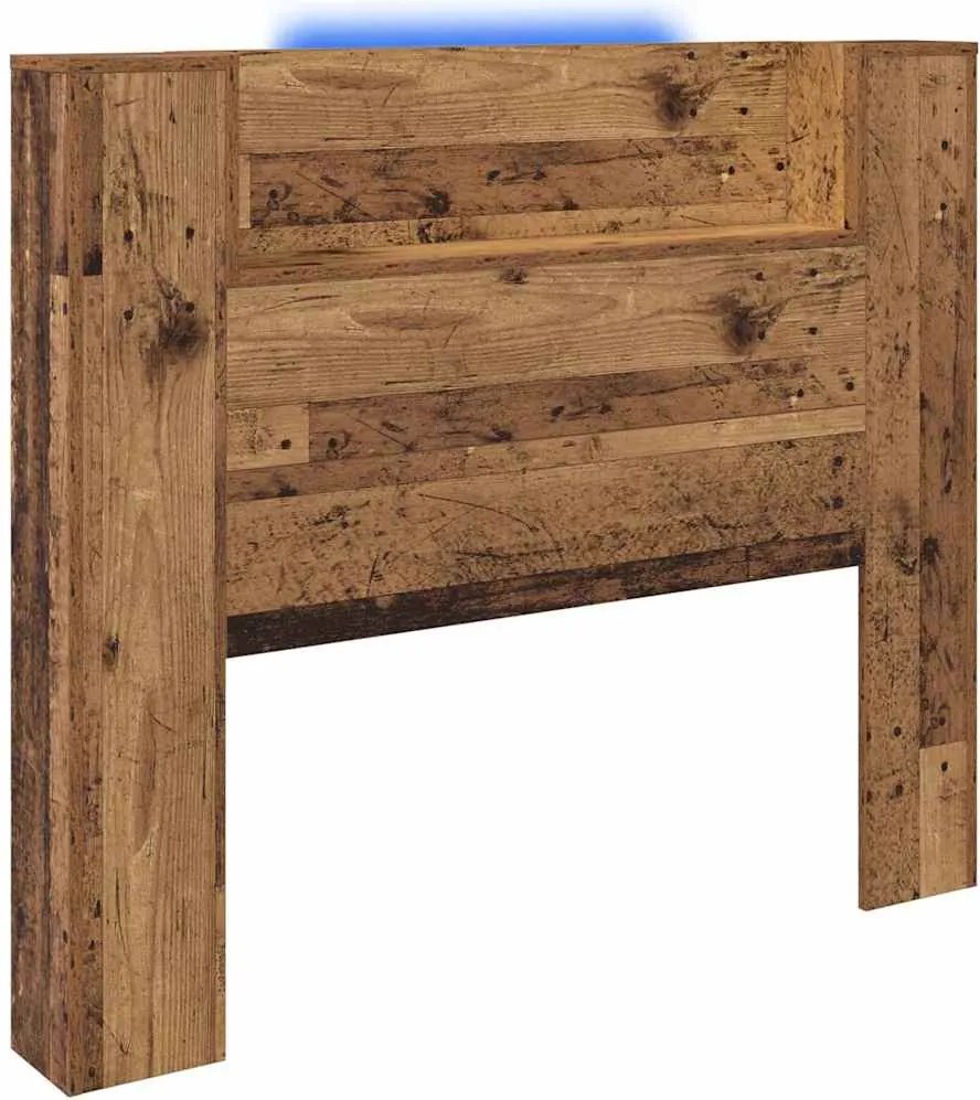 vidaXL Fejtámla LED -es lámpákkal Öreg fa 120 x 15 x 103,5 cm Faanyag