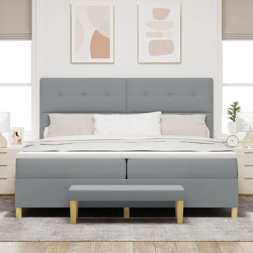 Boxspring Ágy Mattal &amp; Pad Light Grey 200x200 cm Szövet