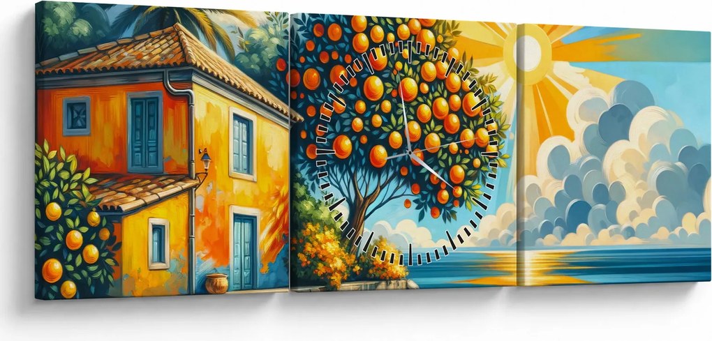 Kép - Ház narancsokkal I. (órával) (90x30 cm)