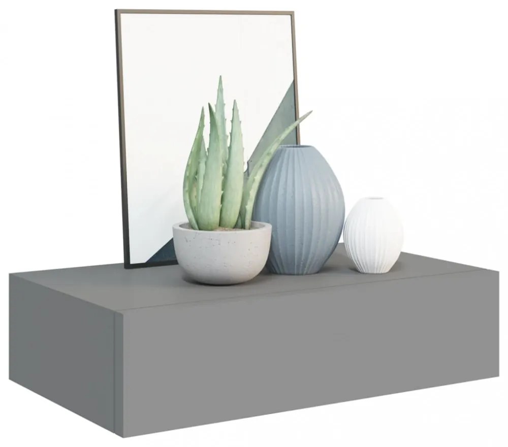 2 db szürke MDF falra szerelhető fiókos polc 40 x 23,5 x 10 cm