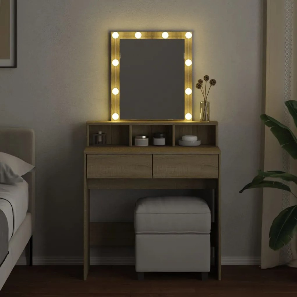 sonoma tölgy színű fésülködőasztal LED-del 80 x 41 x 144,5 cm