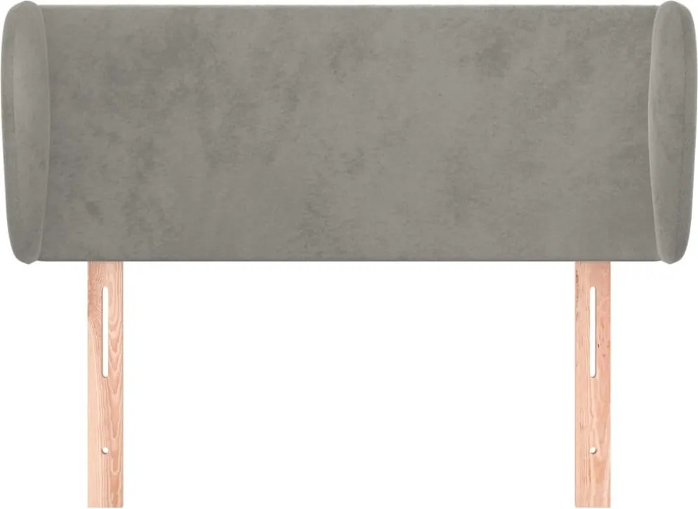 világosszürke bársony fejtámla szárnyakkal 93x23x78/88 cm