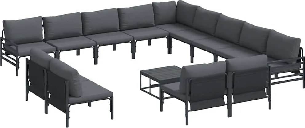 vidaXL Kerti Kanapé Szett párnával 14 pcs Fekete Acél