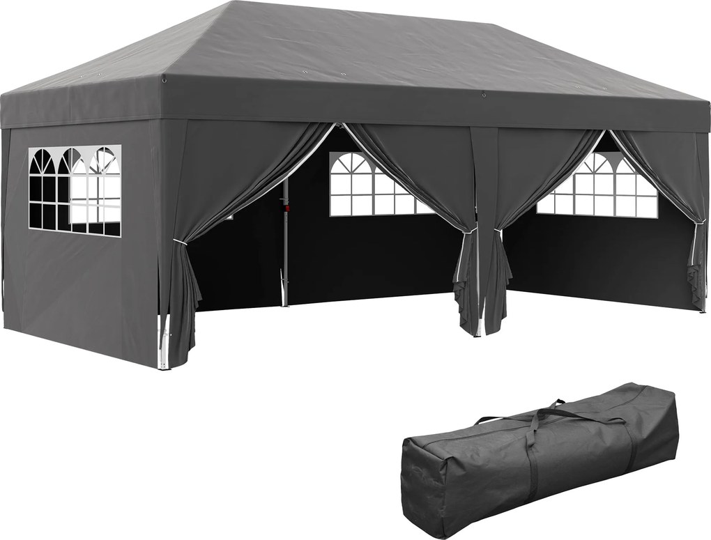 Outsunny pavilon kb. 6 × 3 m — masszív, időjárásálló pop-up összecsukható sátor ablakos cipzáras ajtóval és levehető oldalfalakkal, UV-védelem | Aosom