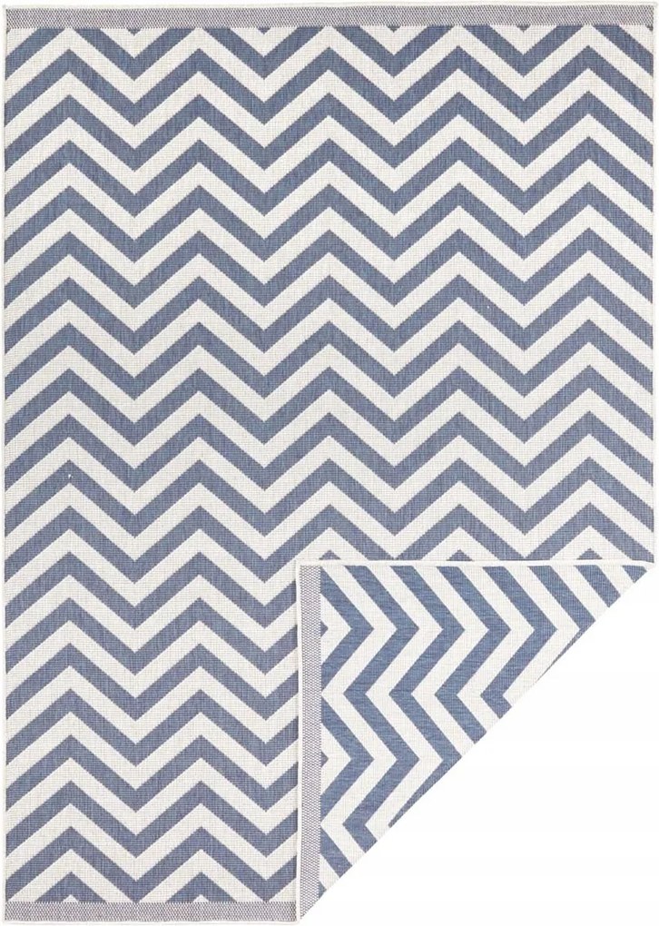 Teraszszőnyeg 160x230,kék krémszínű kétoldalas lapos szövésű zsinóros