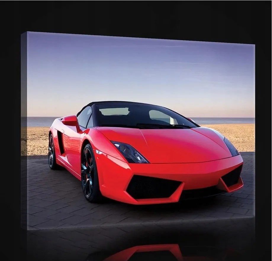 Vászonkép 100x75 Piros sportautó Lamborghini tengerpart luxus sebesség