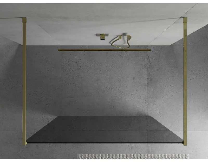 Mexen Kioto, átmenő zuhany paraván 110 x 200 cm, 8mm szürke üveg, 2x arany stabilizáló távtartó, 800-110-002-50-40