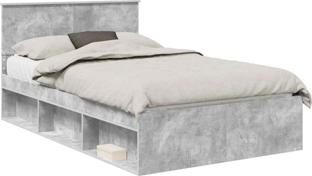 vidaXL Ágykeret fejtámlával Beton 120 x 190 cm Tömör fenyőfa