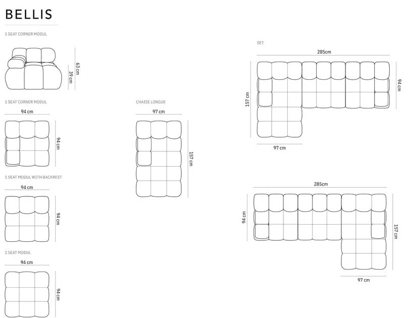 Zöld bársony kanapé 285 cm Bellis – Micadoni Home