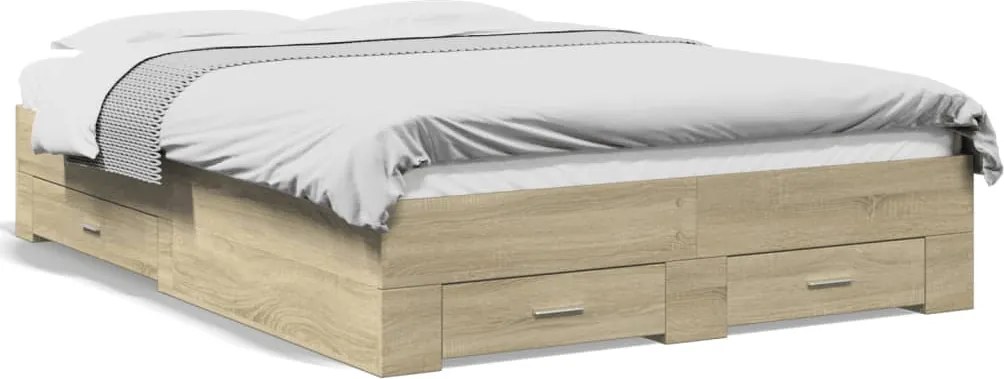 vidaXL sonoma tölgy színű szerelt fa ágykeret fiókokkal 120 x 190 cm