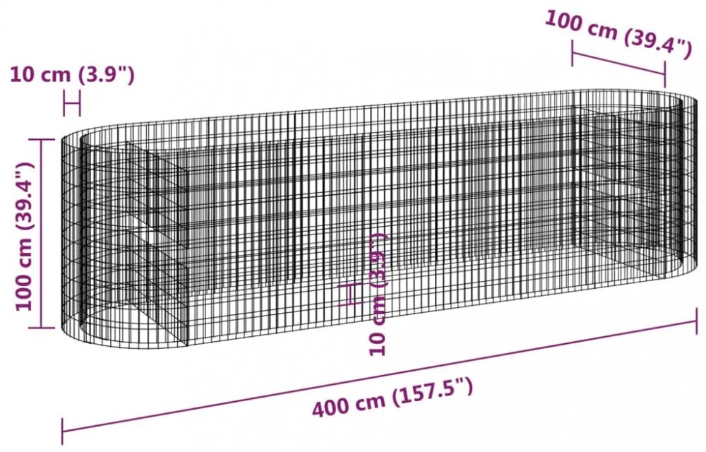 horganyzott vas gabion magaságyás 400x100x100 cm