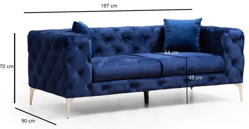 Sötétkék bársony kanapé 197 cm Como – Artie