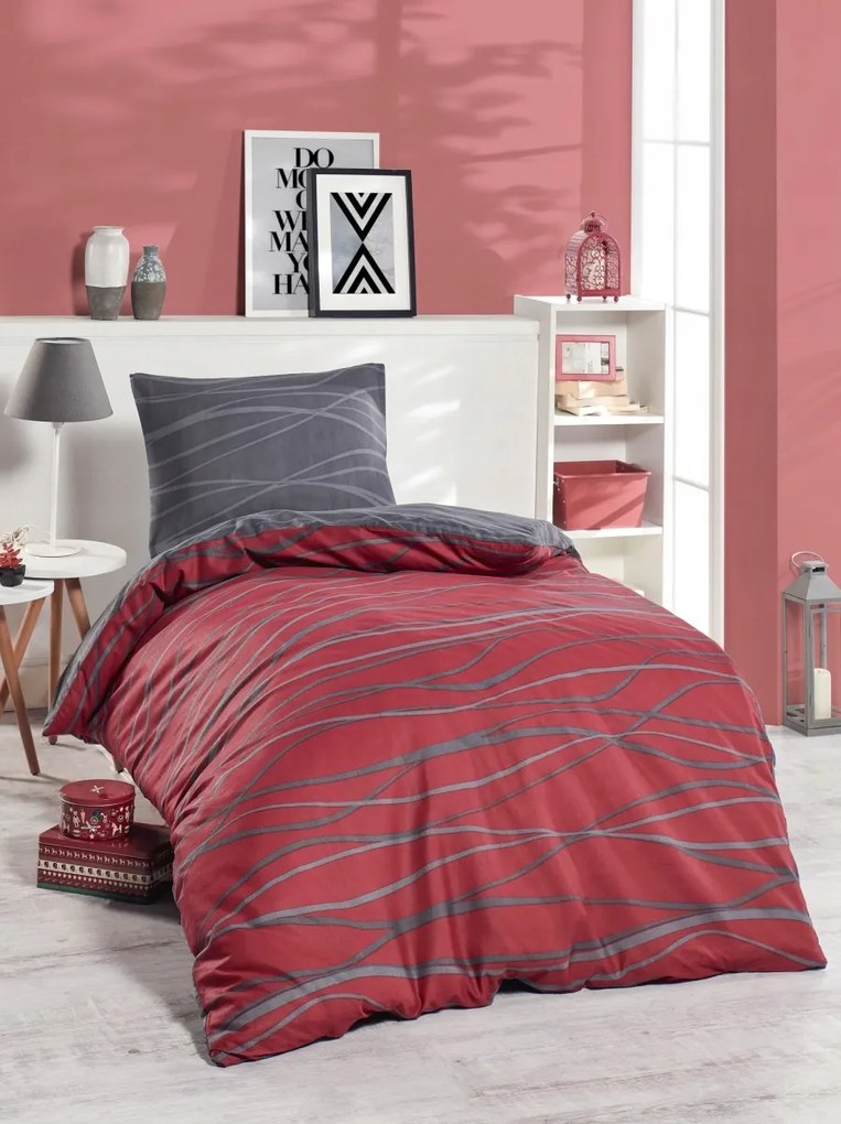 Pamut ágyneműhuzat Verda Claret 140x200 cm vörös-szürke