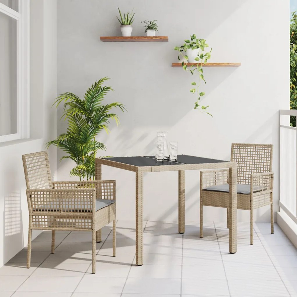 2 db Bézs Polirattan 90 x 90 x 75 cm UV-álló anyagok