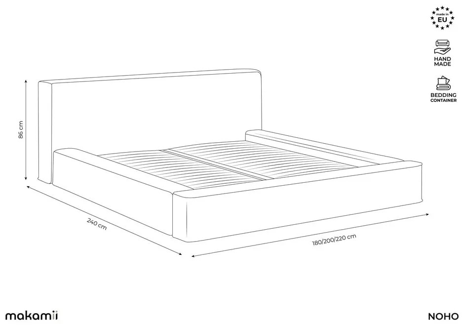 Krémszínű kárpitozott ágyneműtartós franciaágy ágyráccsal 140x200 cm Noho – Makamii