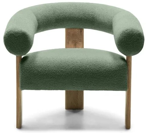 Sötétzöld design fotel KOKEI, tölgy