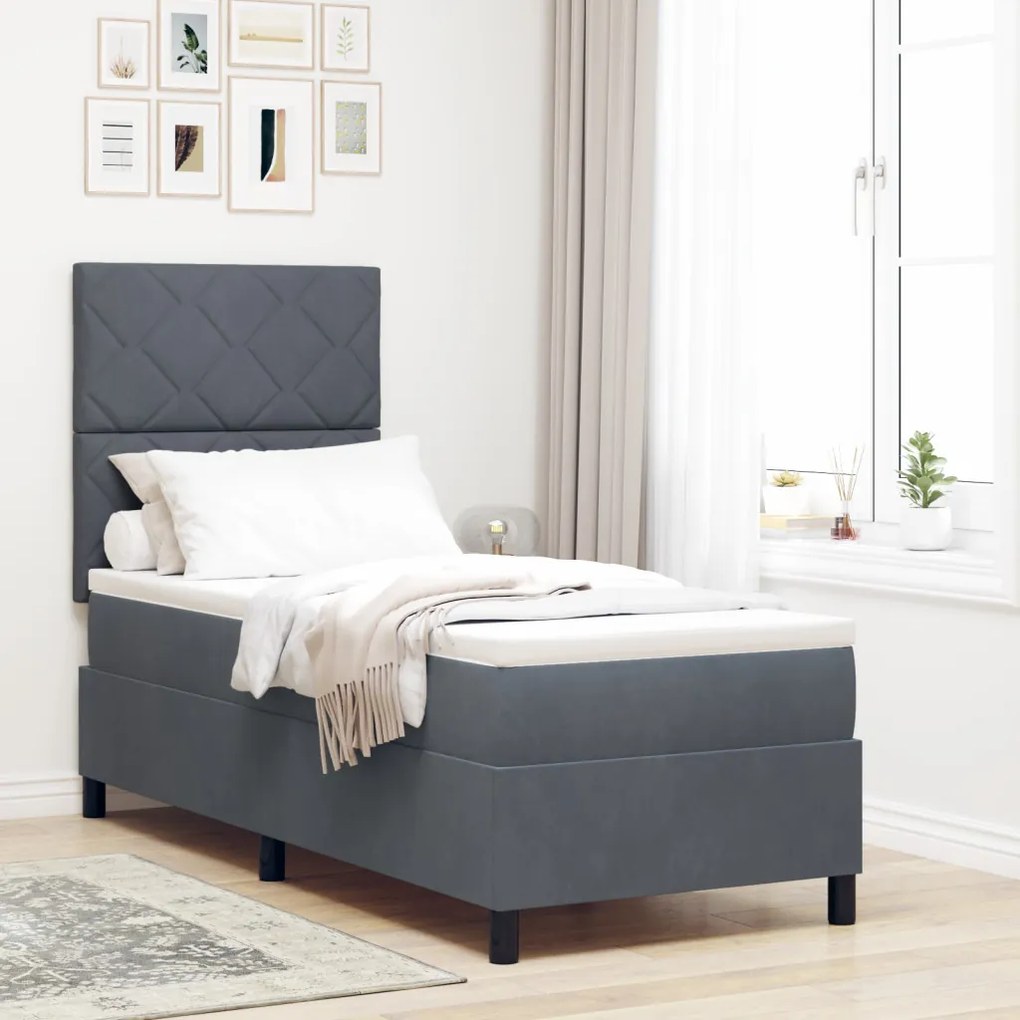 Boxspring Ágy Kárpittal és LED Világítással Sötétszürke 80x200 cm