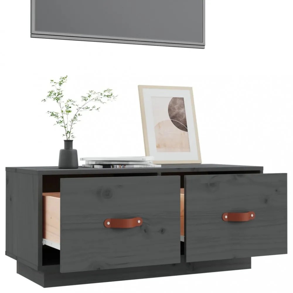 szürke tömör fenyőfa TV-szekrény 80 x 34 x 35 cm