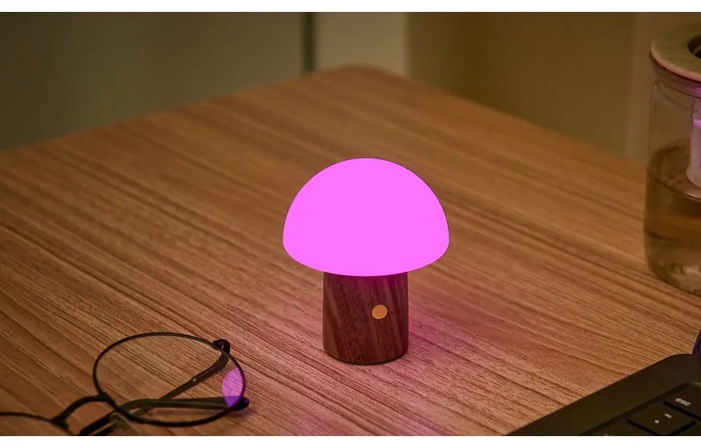 Fehér-sötét natúr színű LED asztali lámpa (magasság 7 cm) Alice Mushroom – Gingko