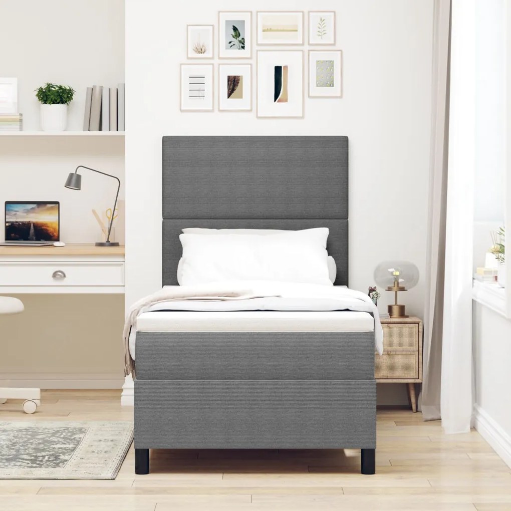Box Spring Ágy Matraccal Világosszürke Egyszemélyes Kordbársony Anyaggal