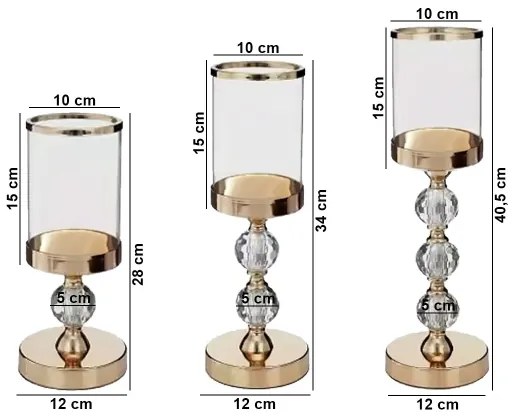 3 darabos arany gyertyatartó szett