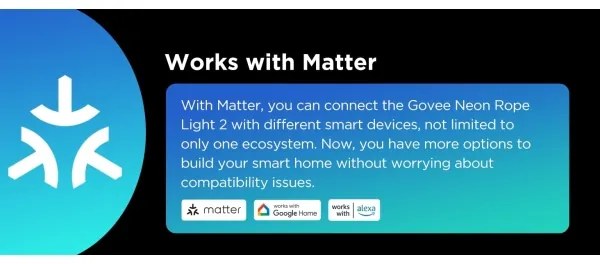 Govee - Neon 2 MATTER rugalmas RGBIC LED szalag, 3 m-es, Wi-Fi