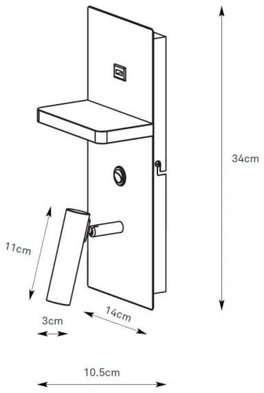 Markslöjd 109018 - LED fali lámpa polccal és USB-porttal CARICA 4W/230V fekete