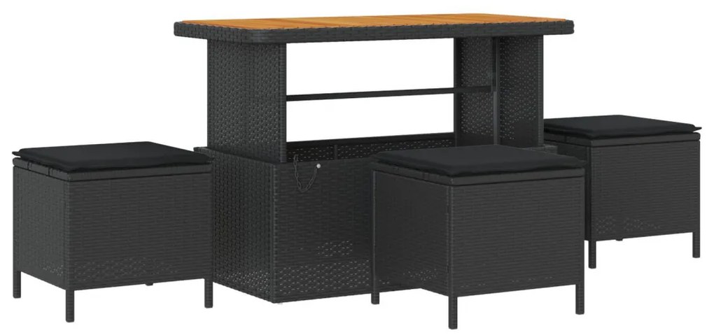 13 Darabos Kert Sofa Szett Párnákkal Fekete Poli Rattan Akác, 2-Fős Kert Sofa Tárolóval &amp; Párnákkal Fekete Poli Rattan, 3 Darabos Kerti Étkezős Szett Párnákkal Fekete Poli Rattan Akác